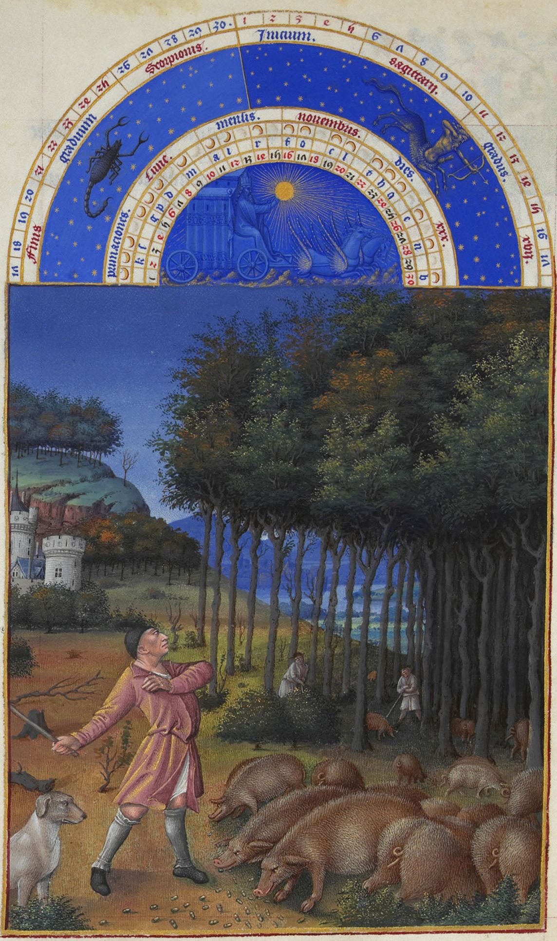 Limbourg Brothers (Dutch, 1385 – 1416). Novembre, 1412-1416. Illumination on vellum; 29 × 21 cm (11 2/5 × 8 3/10 in). Chantilly: Musée Condé.