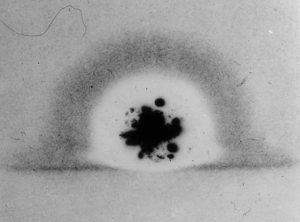 Photograph of Trinity, the first recorded test of a nuclear detonation. Taken in New Mexico at 5:29am on July 16, 1945.